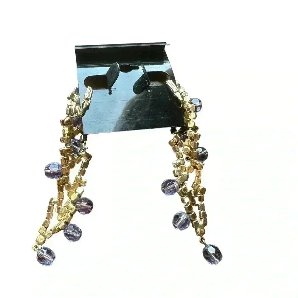 Vintage CARNEGIE SIGNED Amazing Tricolor Dimensional Rhinestone Earrings - Picture 4 of 5